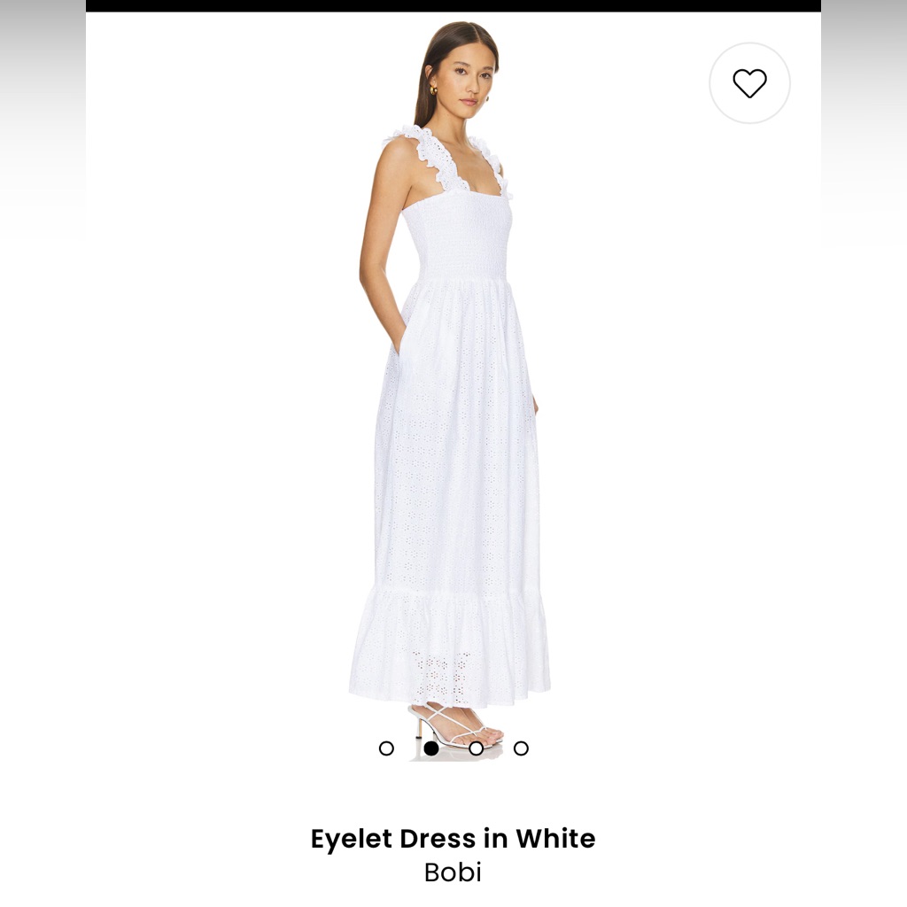 Bobi White Cotton Eyelet Lace Dress With Pockets